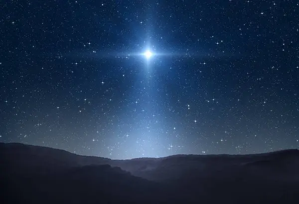 Beytüllahim Yıldızı ya da Kırismıs Yıldızı. Yıldızlı gece gökyüzünde parlak bir yıldız