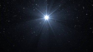 Parlak Yeni Yıl Yıldızı. Beytüllahim 'in İsa' nın Doğuşu 'nun Noel yıldızı. Güzel yıldızlı gökyüzünün ve parlak yıldızın arkaplanı.