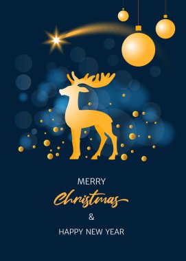 Parlak yıldız ve geyikli Noel arkaplanı