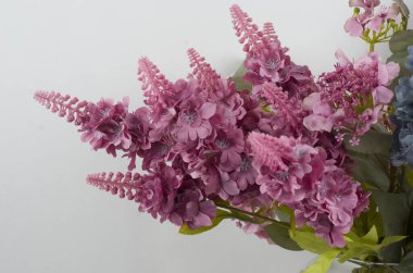 Güzel bir buket pembe ve beyaz çiçeğe yakın, kopyalama alanı