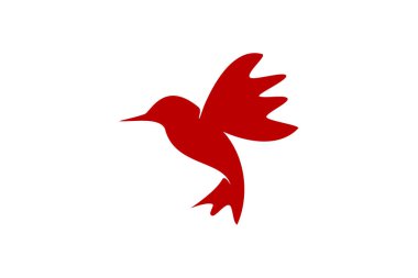 Kırmızı sinekkuşu vektör logosu tasarımı. Kırmızı sinekkuşu ikon tasarımı. Soyut sinekkuşu logosu. Silüet tarzında uçan bir sinekkuşunun tasarımı.