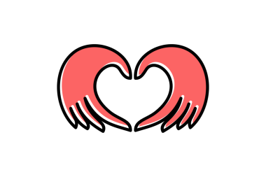 Kalbi oluşturan iki elin sembolü. Aşk simgeleri. Ana hatlı vektör simgesi.