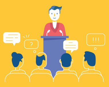 Toplantı, konferans, performans ve tartışmayla ilgili vektör düz çizim