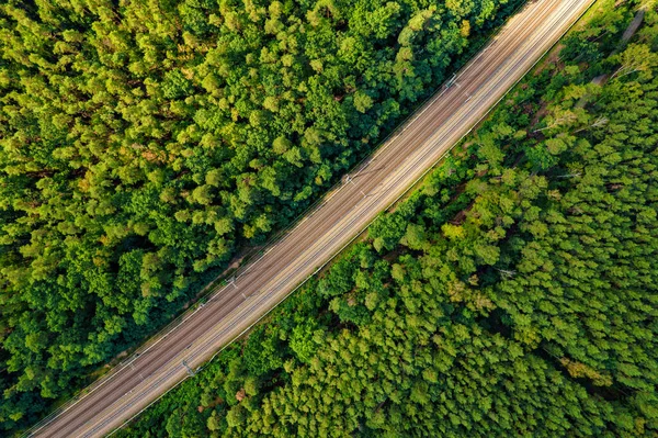 Järnväg Genom Sommarskogen Flygutsikt — Stockfoto