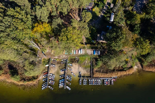 Imágenes Drones Muelle Con Barcos Alineados Lago Alemania — Foto de Stock