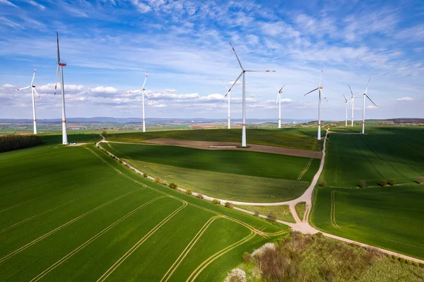 Ανεμογεννήτριες Ανεμόμυλος Ενέργειας Δει Από Εναέρια Άποψη Drone Γερμανία — Φωτογραφία Αρχείου