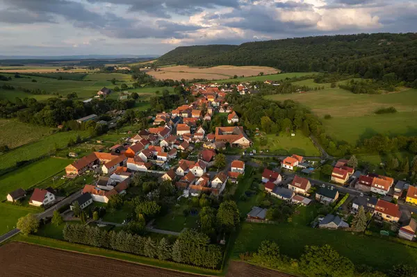 Aer Ial View German Village Surrounded Meadows Farmland Forest Thuringia Stock Image