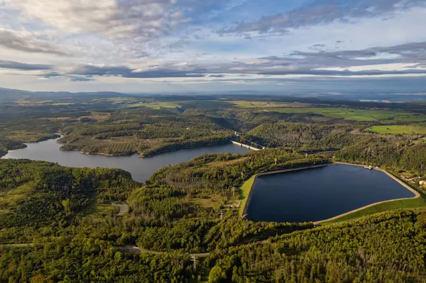 Aerial Landscape Panorama Harz Mountains Rappbode Dam Bode River Harz Stock Photo