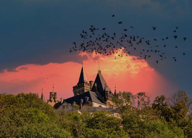 Wernigerode Şatosu, Almanya. Wernigerode Şatosu Harz dağlarında, Almanya