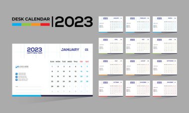 2023 masaüstü vektörü. Herhangi bir kullanım için 12 aylık takvim tasarımı.