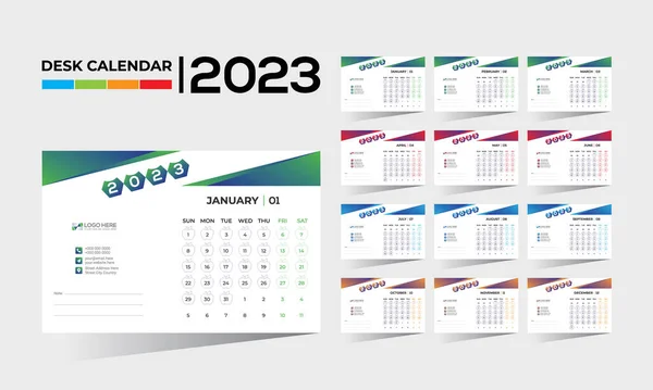 2023 masaüstü vektörü. Herhangi bir kullanım için 12 aylık takvim tasarımı.