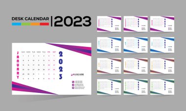 2023 duvar vektörü 12 ay 12 sayfa takvim tasarımı