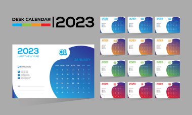 2023 duvar vektörü 12 ay 12 sayfa takvim tasarımı