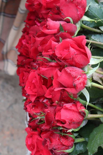 red colored rose bouquet on shop for sell are cash crops