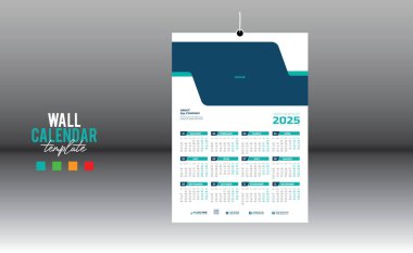 Herhangi bir kullanım için 4 renkli 12 ay 2025 duvar vektör takvimi tasarımı