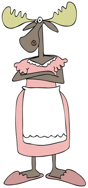 Ilustracja Byczej Myszy Noszącej Różową Sukienkę Skrzyżowanymi Ramionami — Zdjęcie stockowe