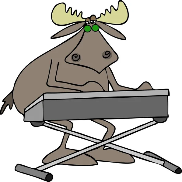 電子キーボードを演奏する牛のムースのイラスト — ストック写真