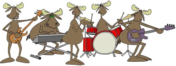 Illustratie Van Een Bull Elandrock Band Die Verschillende Instrumenten Bespeelt — Stockfoto