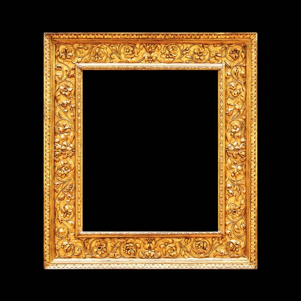 Χρυσό Διακοσμητικό Ορθογώνιο Πλαίσιο Απομονωμένο Μαύρο Φόντο — Φωτογραφία Αρχείου