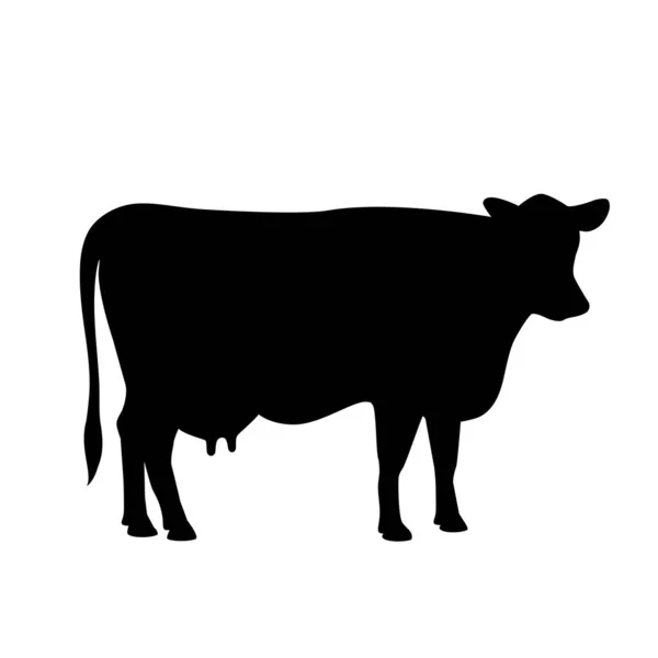 Чорний Силует Корови Ізольований Білому Тлі — стоковий вектор
