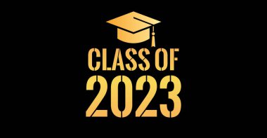 Class of 2023 graduation vector sign over black background
