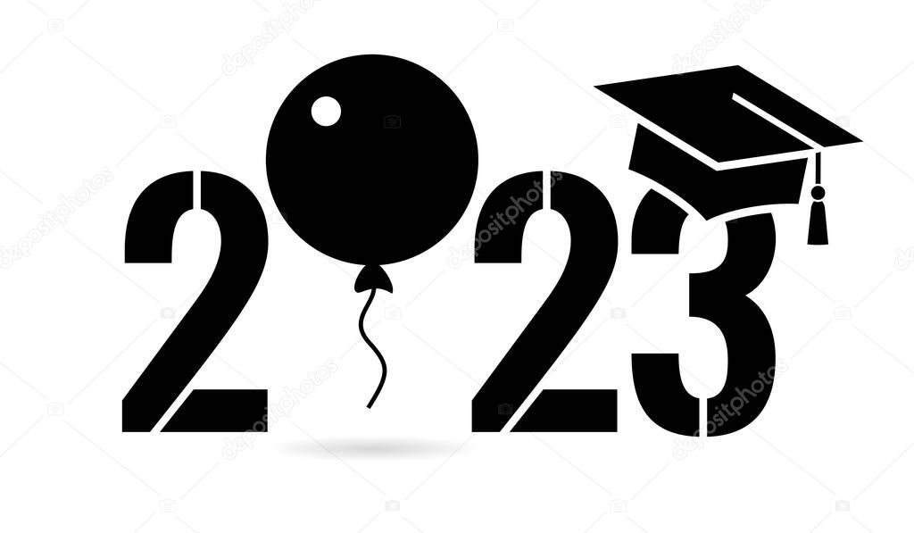 Happy graduation 2023 vector sign on white background
