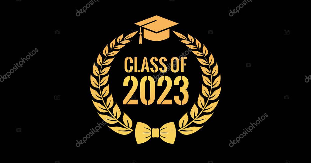 Class of 2023 graduation award emblem on black background