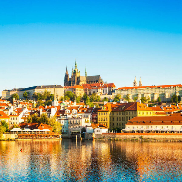 Prague castle and old town scenic view