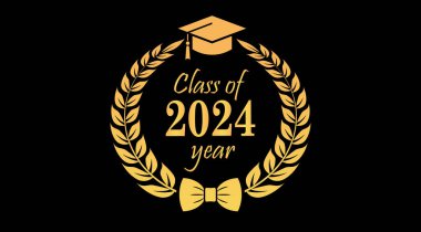 Graduation vector sign, senior class of 2024 year over black background clipart