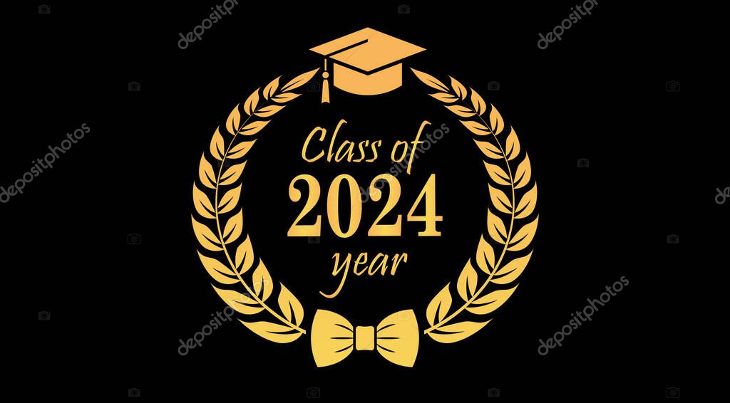 Graduation vector sign, senior class of 2024 year over black background