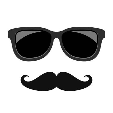 Beyaz arka planda hippi bıyıklı ve gözlüklü.