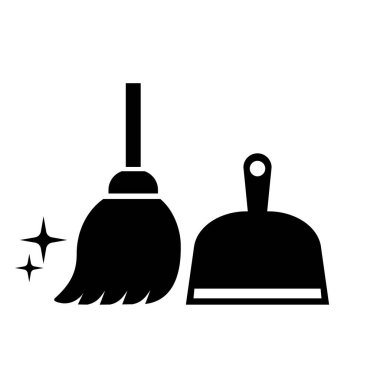 Süpürge ve faraş temizleme vektör simgesi