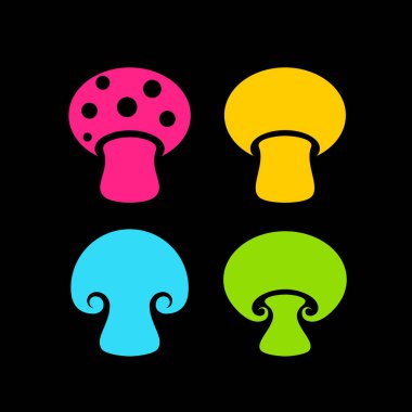 Siyah arkaplanda izole edilmiş renkli mantar vektör simgesi