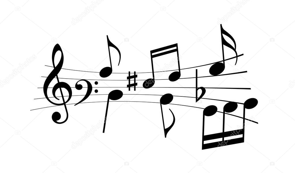 Music notes and melody vector icon isolated on white background