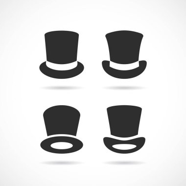 Beyaz arkaplanda uzun siyah şapka vektör simgesi belirlendi