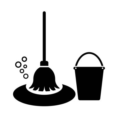 Beyaz arkaplanda paspas ve kova vektör simgesi izole