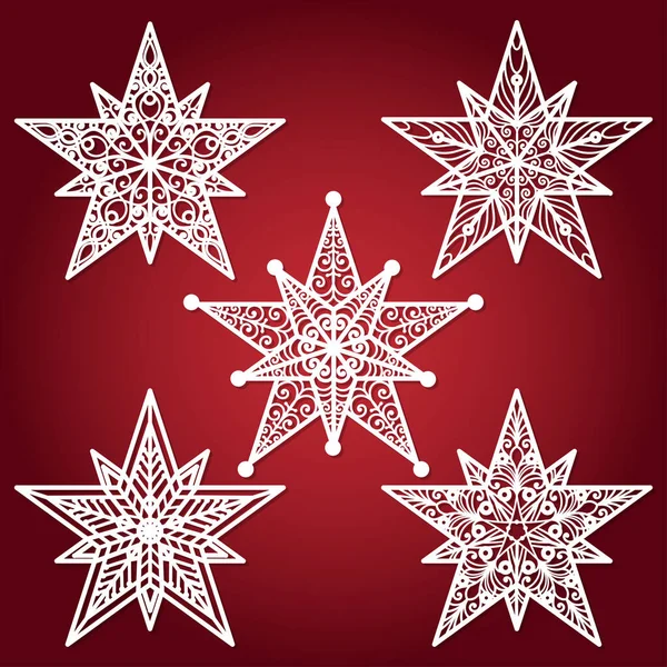 Різдвяна Зірка Шаблон Лазерного Різання Паперу Дерева Металу Дизайну Новорічних — стоковий вектор