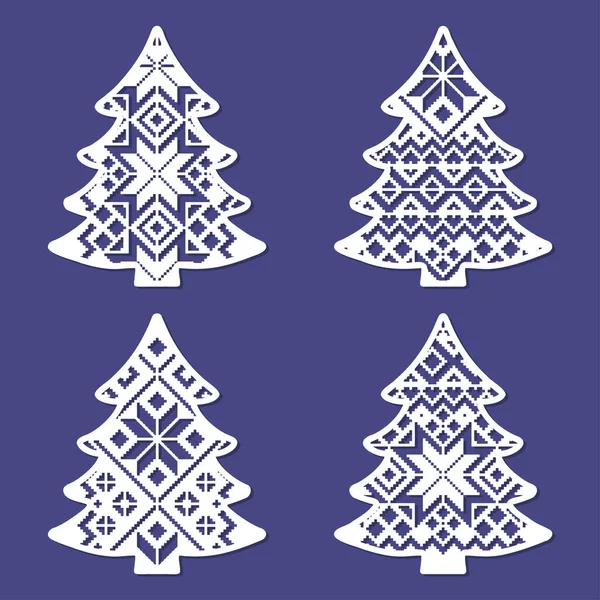 Noel Ağaçları Lazer Kesim Kağıt Karton Ahşap Metal Şablonlar Noel — Stok Vektör