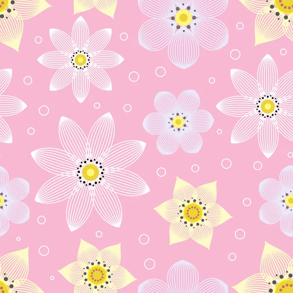 Seamless Pattern Flowers Pink Background Fabric Design Wallpapers Backgrounds Wrapping — Stock Vector