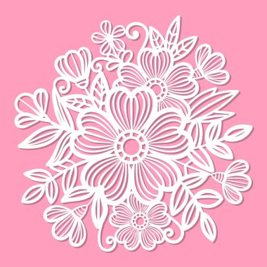 Bouquet of flowers with leaves. Template for laser cutting of paper, cardboard, wood, metal. For the design of wedding cards, congratulations, interior decoration, stencils, serigraphy, etc.. Vector