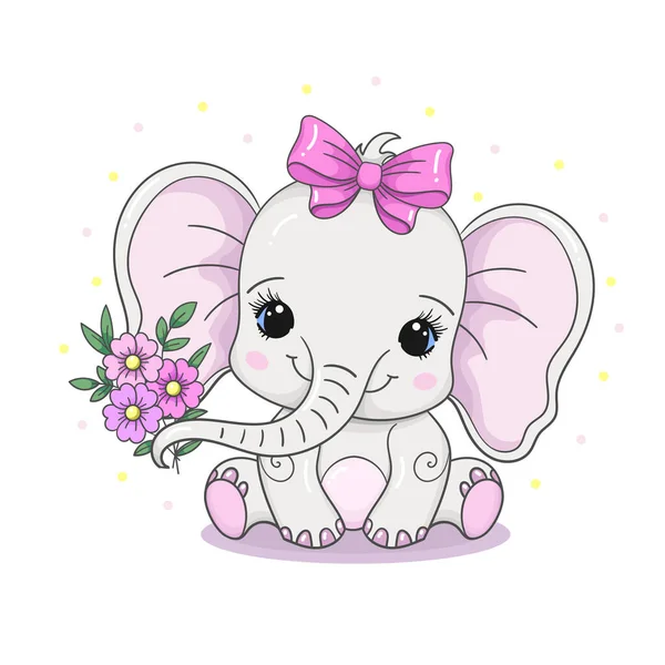Elefante Bebé Bonito Com Arco Buquê Flores Tema Das Crianças — Vetor de Stock