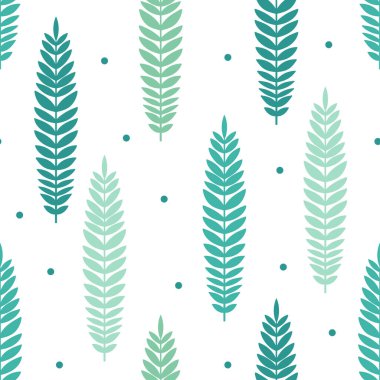 Beyaz arka planda eğreltiotu yaprakları olan kusursuz bir desen. Kumaş tasarımı, duvar kağıtları, arka planlar, ambalaj kağıtları, baskılar vesaire için. Vektör