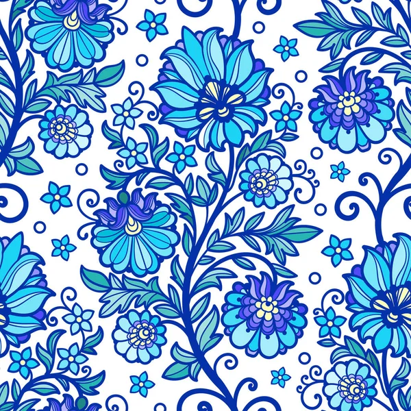 Nahtloses Muster Blaue Dekorative Orientalische Blumen Für Stoffdesign Tapeten Hintergründe — Stockvektor