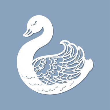 Kuğu. Lazer kesme şablonu kağıt, karton, ahşap, metal. Dekor tasarımı, oyuncaklar, kartpostallar, şablonlar, kabartmalar, ipek ekran baskı vs. için. - Evet. Vektör