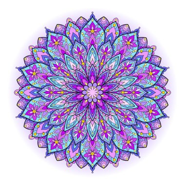 Soyut, yuvarlak mandala. Asyalı, Hint etnik tarzı. Baskı, poster, yoga, meditasyon gibi şeyleri tasarlamak için. Vektör illüstrasyonu