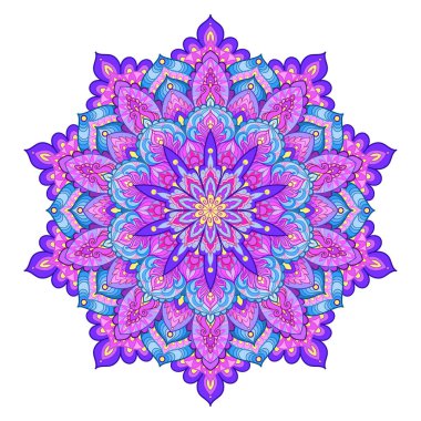 Mandala moru. Beyaz bir arka planda izole edilmiş. Yuvarlak dekoratif süs. Parmak izi, poster, kart, yapıştırıcı, dövme, meditasyon, yoga gibi şeylerin tasarımı için. Vektör illüstrasyonu