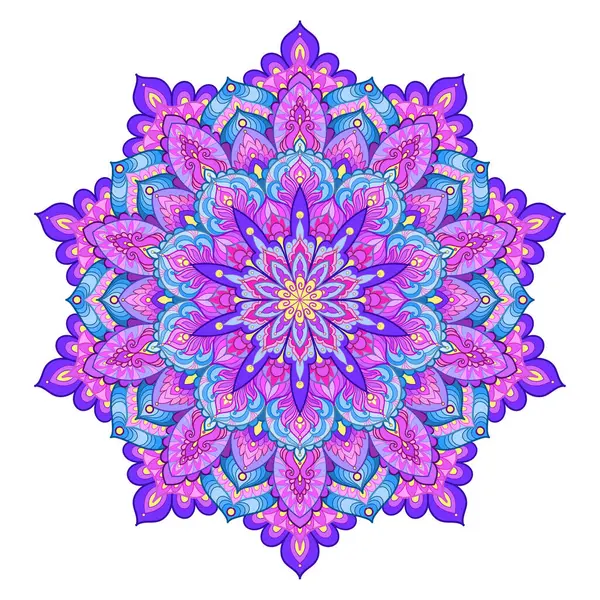 Mandala moru. Beyaz bir arka planda izole edilmiş. Yuvarlak dekoratif süs. Parmak izi, poster, kart, yapıştırıcı, dövme, meditasyon, yoga gibi şeylerin tasarımı için. Vektör illüstrasyonu