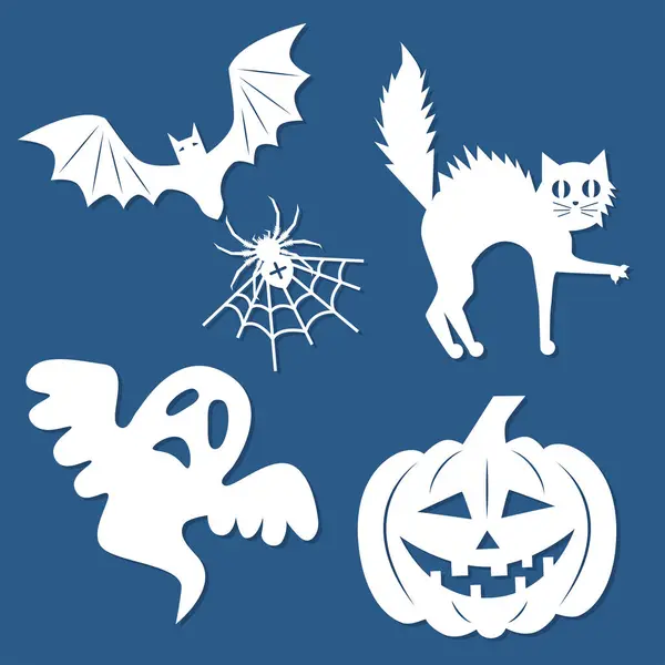 stock vector Halloween characters. Set of templates for laser cutting from paper, wood, cardboard, metal. For design of Halloween decorations, cards, greetings, stickers, stencils, scrapbooking, etc. Vector