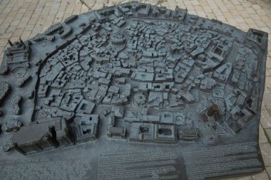 Azerbaijan, Baku . 01.01.2000 . cerisher scale model in front of Mailden Tower , Azerbaijan . Metal model of old city . clipart