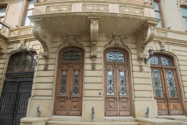 stock image Bank building in Baku . Bank enterence exterior door . BAnk facade outside house enterence . Architecture cityscape of the city . Architecture landmark . Window building enterance Europe .